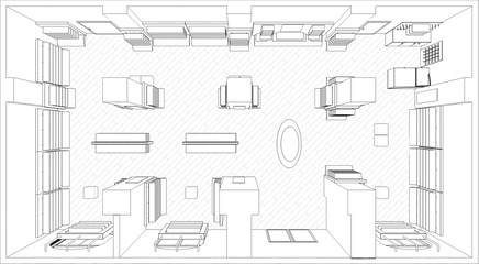 shop, store, shopping mall, contour visualization, 3D illustration, sketch, outline © vadim_fl