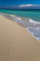 Footprints on a tropical white sand beach