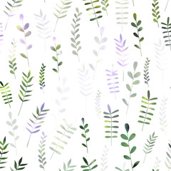 Field foliage seamless pattern. Vector outline leave background