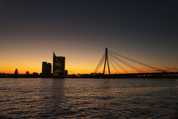 Fototapeta na wymiar View of the Riga, the capital of Latvia on Baltic Sea on Dougava River in Europe in autumn