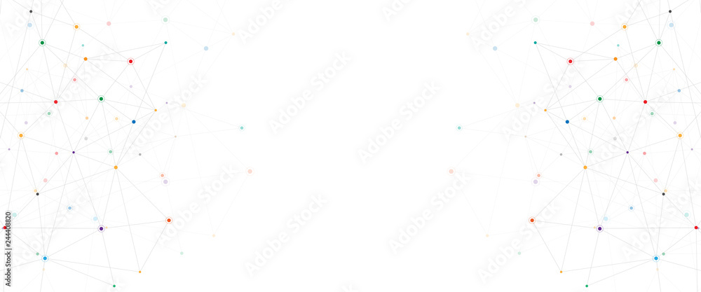Poster Geometric abstract background with connected dots and lines. Molecular structure and communication. Digital technology background and network connection.
