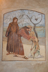Fototapeta na wymiar Wall frescoe in San Francesco Monastery in Fiesole, Tuscany, Italy.