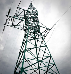 power transmission tower on background of blue sky