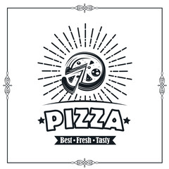 Fototapeta premium background of emblem with pizza and ribbon