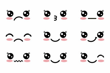 Kawaii cute faces. Japanese anime emoji. Expression anime character