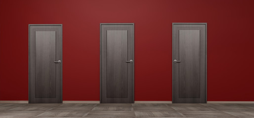 Wall with wooden door 3d rendering