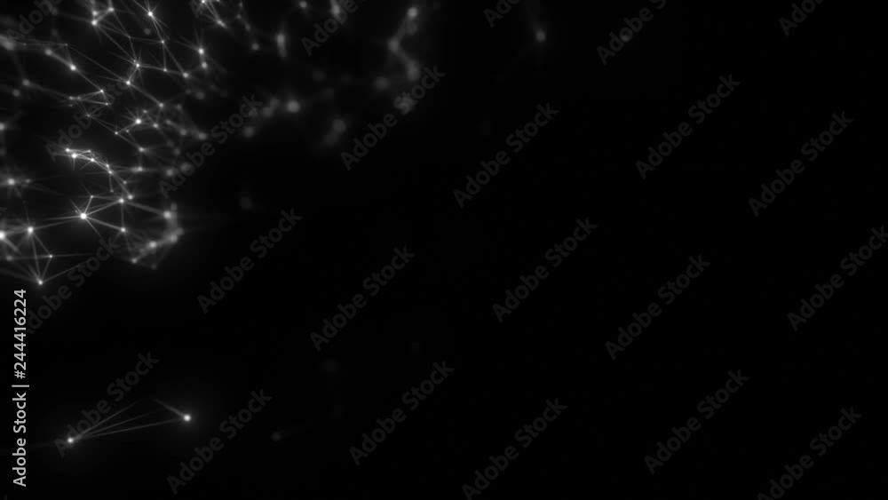 Poster particle analysis in the corner of the screen.flying in a fantasy abstract science, technology and e