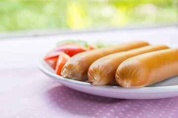 Heap of sausages on a table