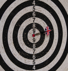 Dartboard with dart in center. Success concept.