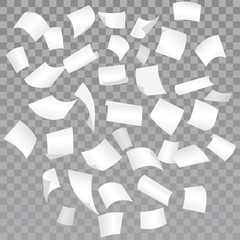 Falling paper sheets with curved corners. Paperwork. Vector