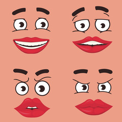Funny Faces set Cartoon, Comics Face expressions vector collection