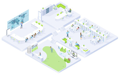 Company Office Rooms Isometric Vector Interiors