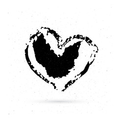 Hand drown heart on white background. Grunge shape of heart. Black textured brush stroke. Valentine’s day sign. Love symbol. Easy to edit vector element of design.