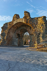 Sunset view og The South gate know as The Camels at roman fortifications in ancient city of Diocletianopolis, town of Hisarya, Plovdiv Region, Bulgaria