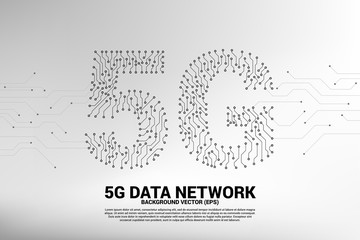 5G mobile networking from dot and line circuit board graphic style. Concept for mobile sim card technology and network.