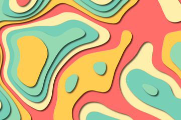 Paper art cartoon abstract waves. Paper carve background. Modern origami design template.Paper cut background. Abstract realistic paper decoration for design textured