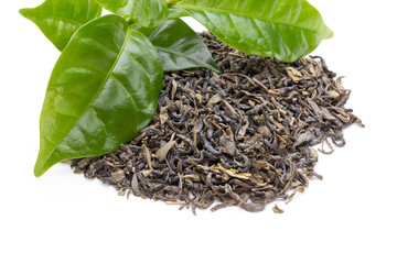 Fototapeta na wymiar Green tea leaf isolated on white background.