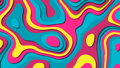 Paper art cartoon abstract waves. Paper carve background. Modern origami design template.Paper cut background. Abstract realistic paper decoration for design textured