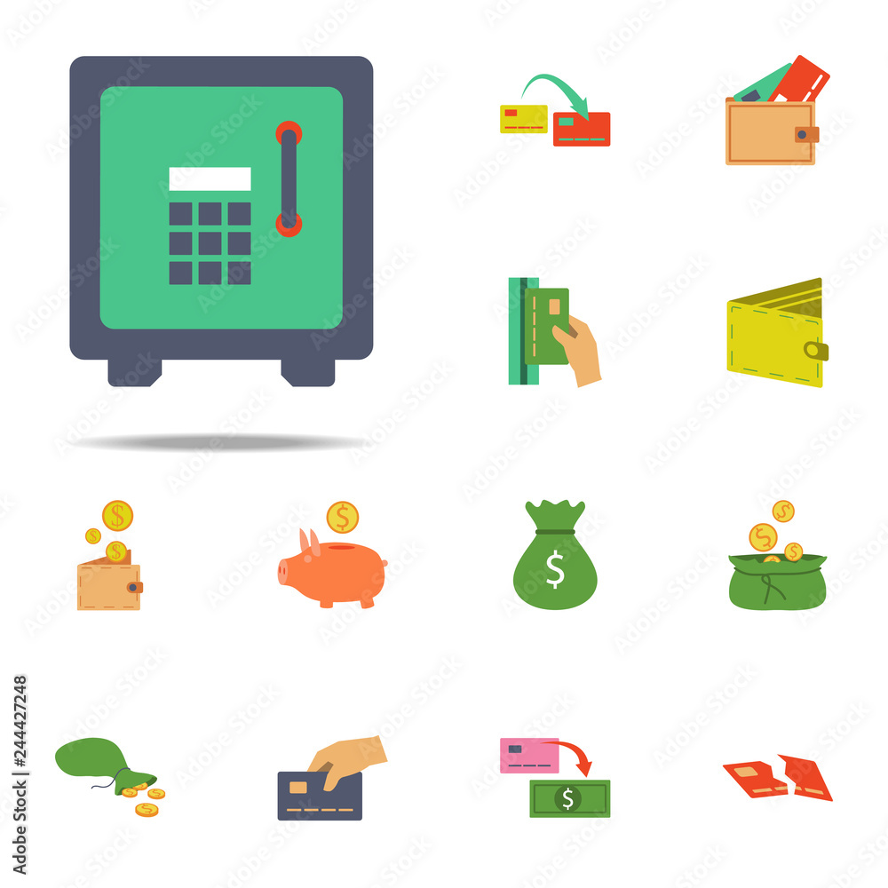 Poster safe with code colored icon. banking icons universal set for web and mobile