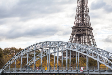 Bridge and Eiffel tower view in Paris center