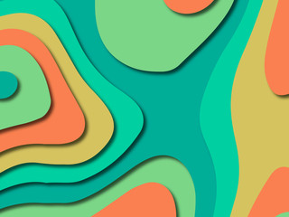 Paper art cartoon abstract waves. Paper carve background. Modern origami design template.Paper cut background. Abstract realistic paper decoration for design textured