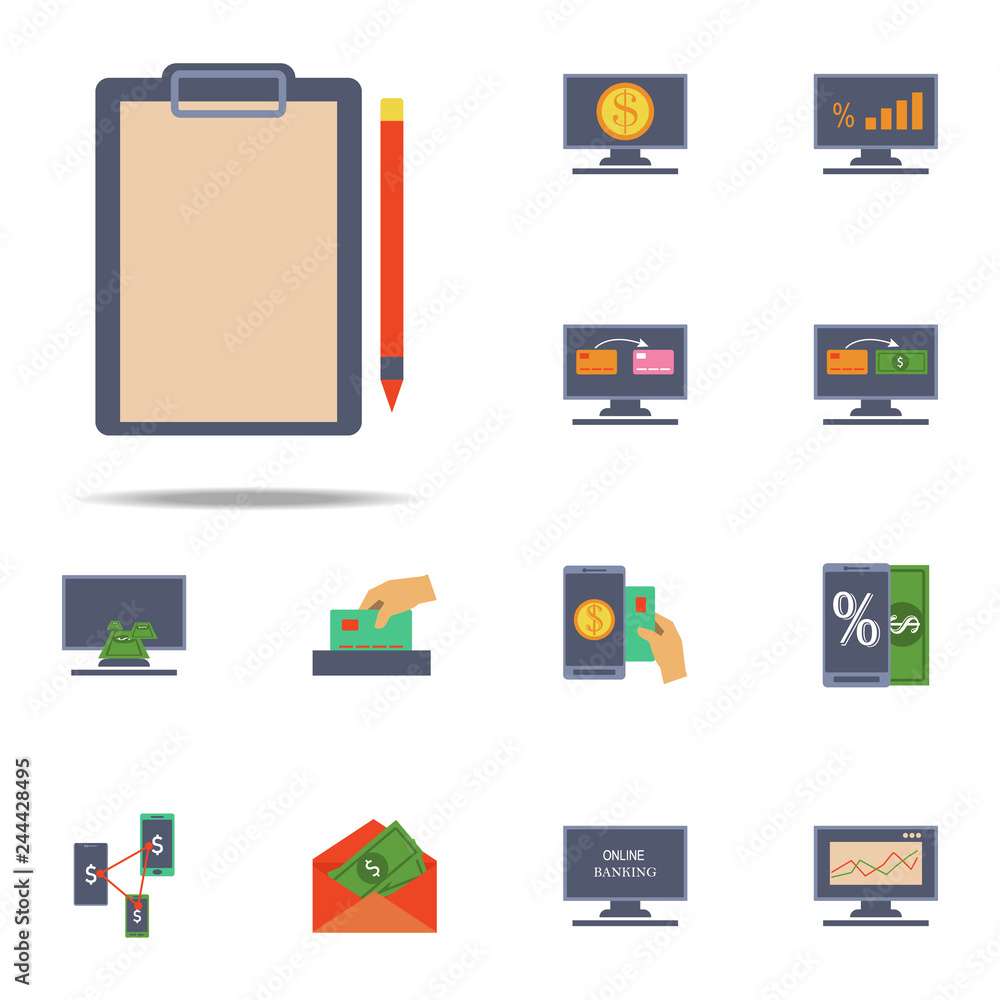 Poster paper folder with clip and pen colored icon. banking icons universal set for web and mobile