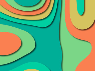 Paper art cartoon abstract waves. Paper carve background. Modern origami design template.Paper cut background. Abstract realistic paper decoration for design textured