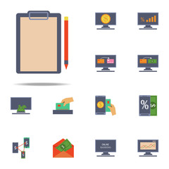 Paper folder with clip and pen colored icon. Banking icons universal set for web and mobile