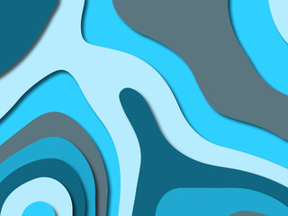 Paper art cartoon abstract waves. Paper carve background. Modern origami design template.Paper cut background. Abstract realistic paper decoration for design textured