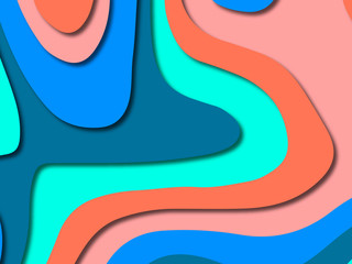 Paper art cartoon abstract waves. Paper carve background. Modern origami design template.Paper cut background. Abstract realistic paper decoration for design textured