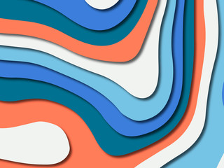 Paper art cartoon abstract waves. Paper carve background. Modern origami design template.Paper cut background. Abstract realistic paper decoration for design textured