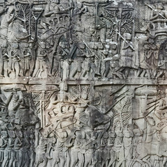 Bas-relief at  Bayon temple in Angkor Thom. Siem Reap. Cambodia.