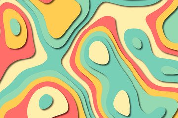 Paper art cartoon abstract waves. Paper carve background. Modern origami design template.Paper cut background. Abstract realistic paper decoration for design textured