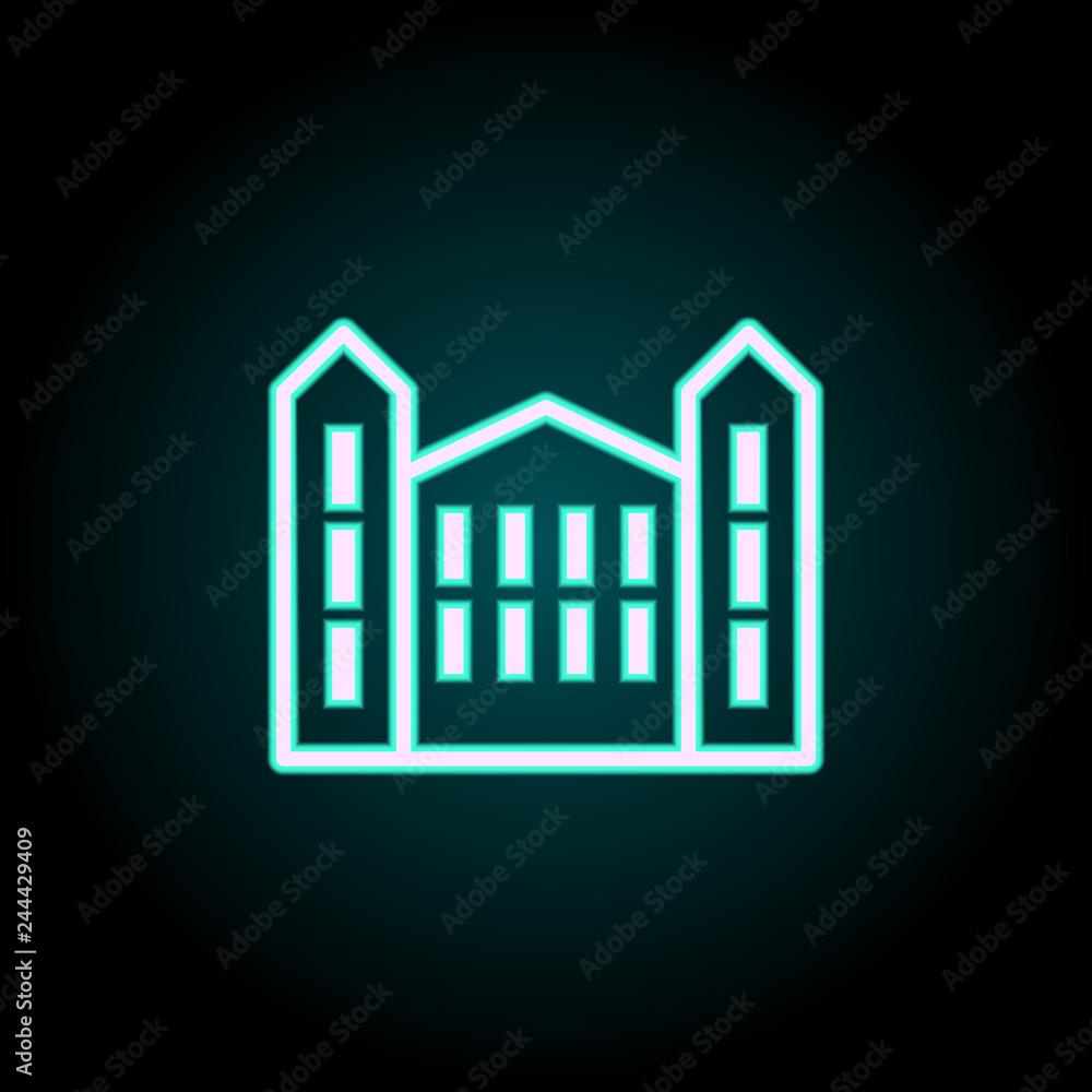 Poster university icon. elements of buildings in neon style icons. simple icon for websites, web design, mo