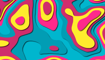 Paper art cartoon abstract waves. Paper carve background. Modern origami design template.Paper cut background. Abstract realistic paper decoration for design textured