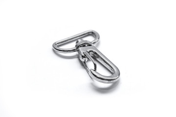 Silver metallic carbine isolated on white background. Fittings. View from above