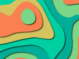 Paper art cartoon abstract waves. Paper carve background. Modern origami design template.Paper cut background. Abstract realistic paper decoration for design textured