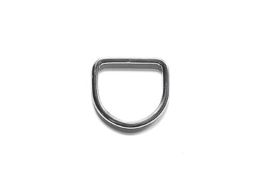 Metal half ring of silver color isolated on white background. Fittings. View from above