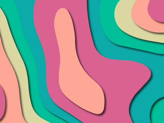 Paper art cartoon abstract waves. Paper carve background. Modern origami design template.Paper cut background. Abstract realistic paper decoration for design textured