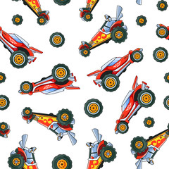 Red Sport Cars Isolated on a White Background. Seamless Pattern.