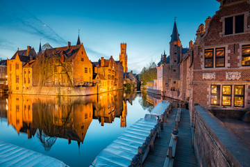 Obraz premium Brugge at twilight, Flanders region, Belgium