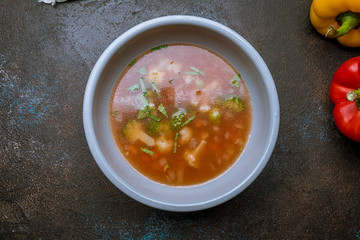 Vegetable soup minestrone - obrazy, fototapety, plakaty