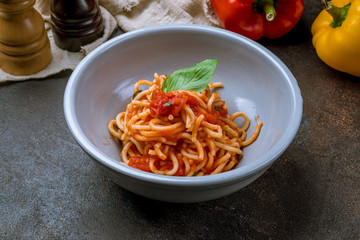Pomodoro spaghetti in white plate