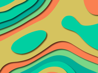 Paper art cartoon abstract waves. Paper carve background. Modern origami design template.Paper cut background. Abstract realistic paper decoration for design textured