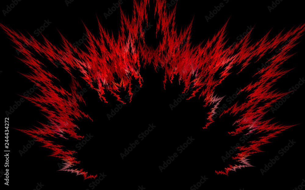 Wall mural abstract red pattern on black background.fractal. sharp red rays radiate from the center in differen