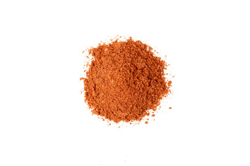 Red ground paprika isolated on white background, top view