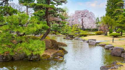 Fototapeta na wymiar The Fujita Memorial Japanese Garden in Hirosaki, japan