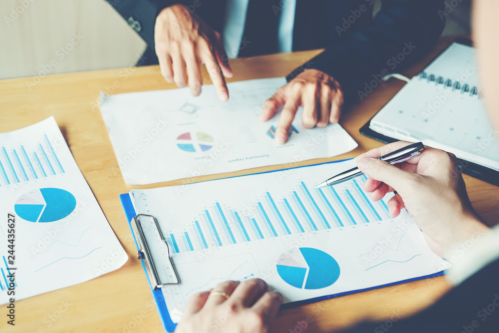 Poster co-working business team meeting planning strategy analysis investment and saving concept. meeting d