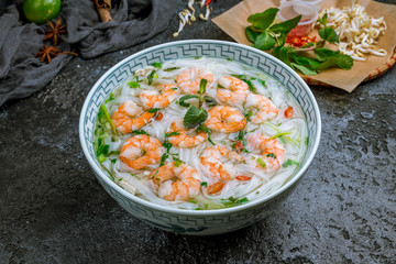 Vietnamese soup Pho with shrimps