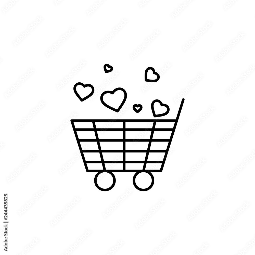 Poster shopping cart with heart icon. element of valentine's day icon for mobile concept and web apps. deta